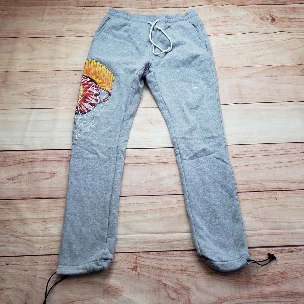 Lifted Anchors Pants Mens M Gray Jogger French Terry‎ Drawstring Pockets Slim